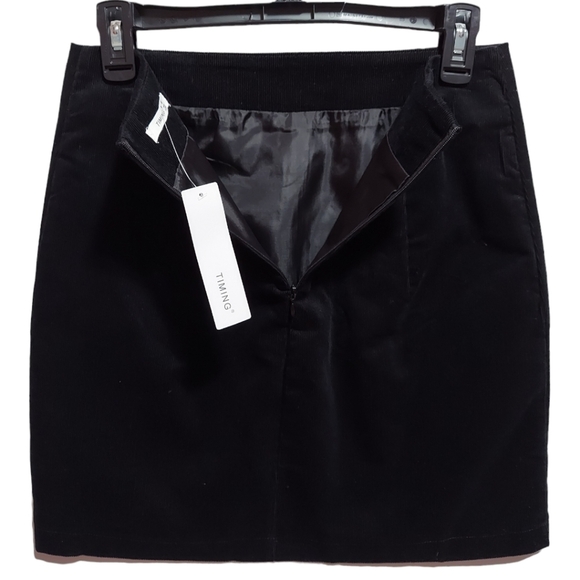 Timing, corduroy mini skirt womens Sz. S.M.L. black slit zipper new high waisted - Picture 2 of 15